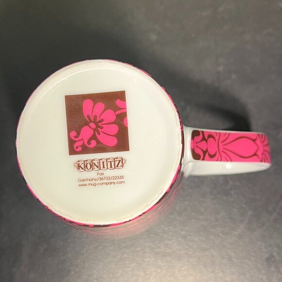 Könitz Germany Porcelain Damask Floral Motif in Mauve Pink & Dark Brown Mug Cup - Picture 8 of 9